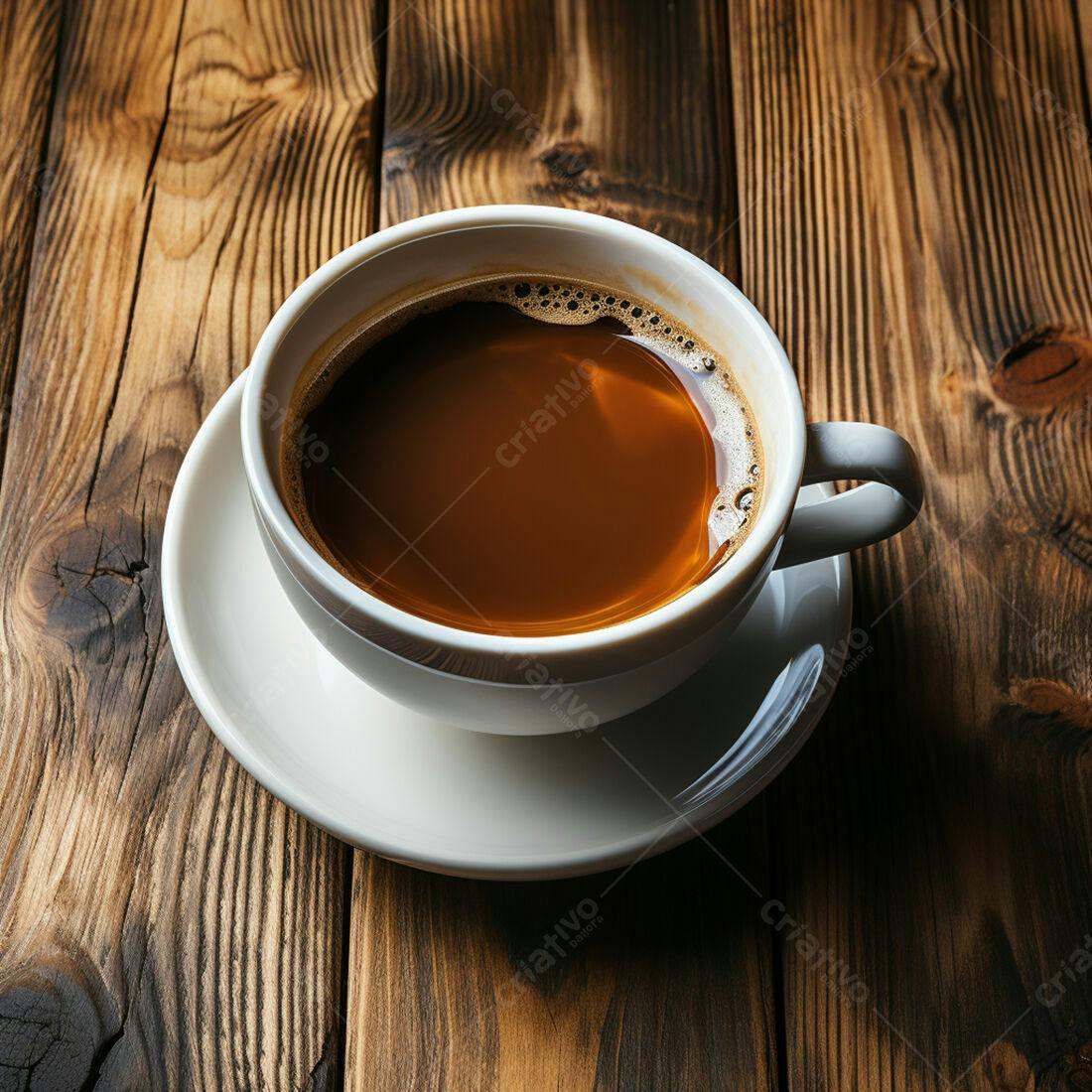 Xícara de café em madeira escura