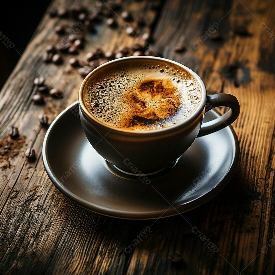 Café expresso cremoso em xícara escura