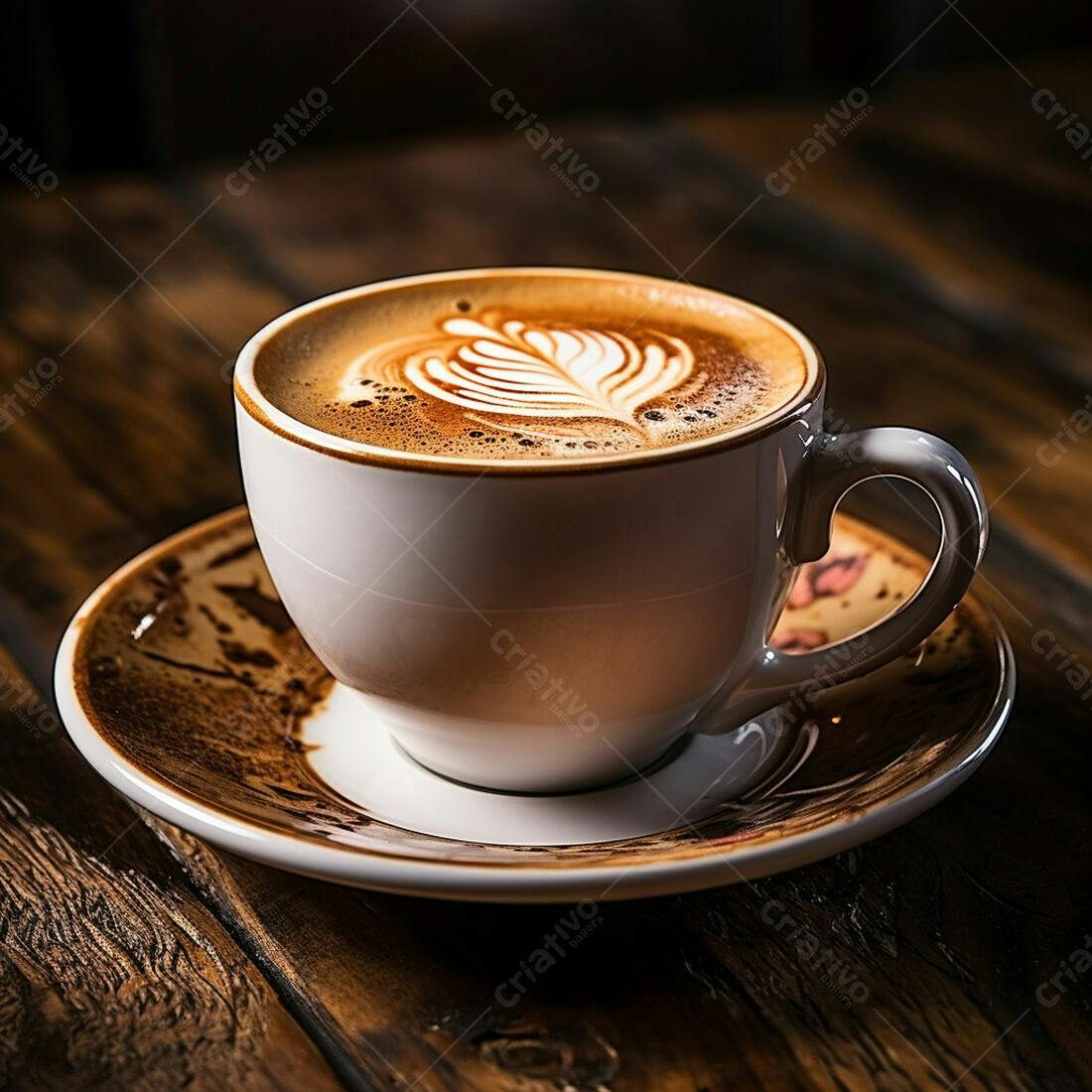 Cappuccino com arte na espuma em xícara branca