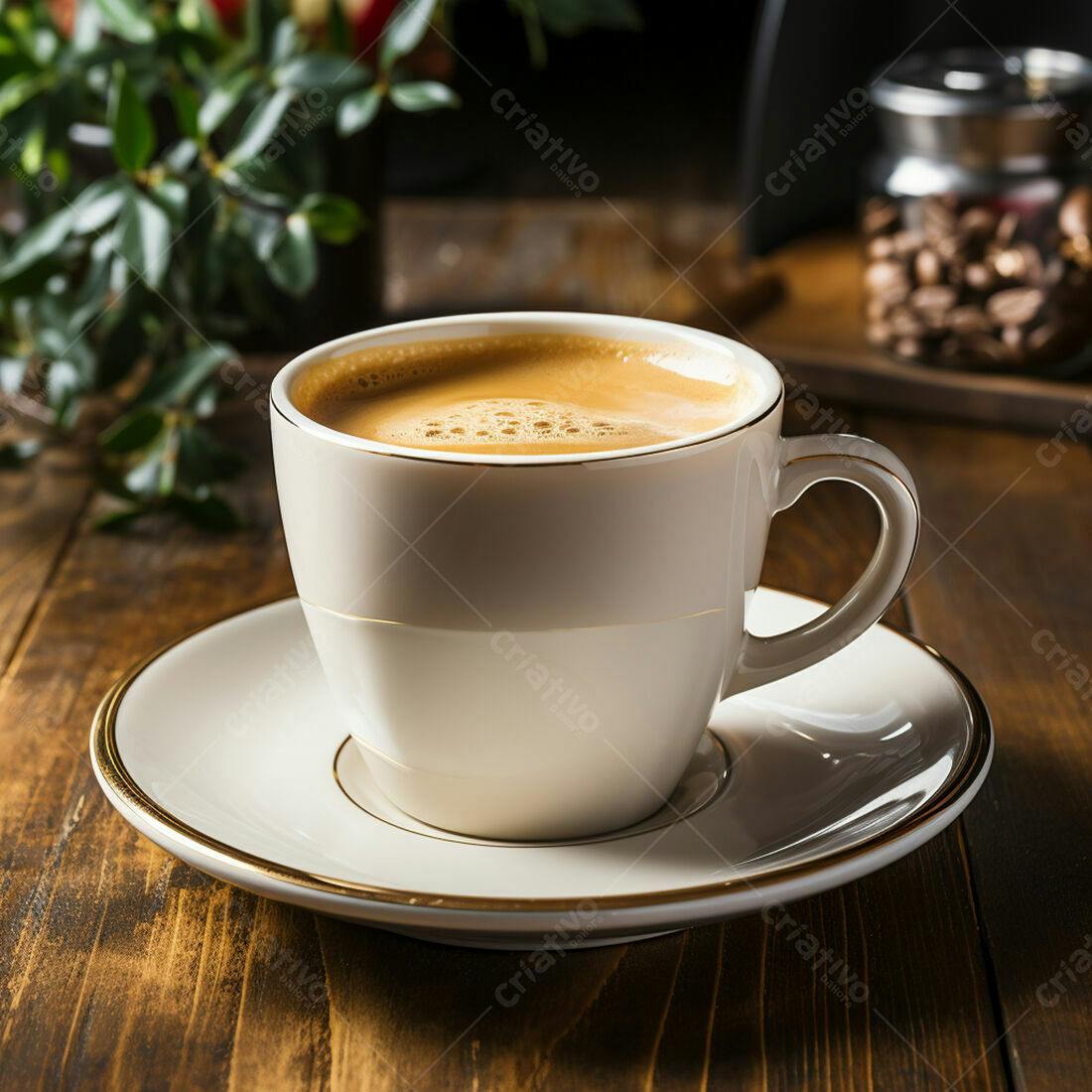 Café expresso em xícara branca e pires