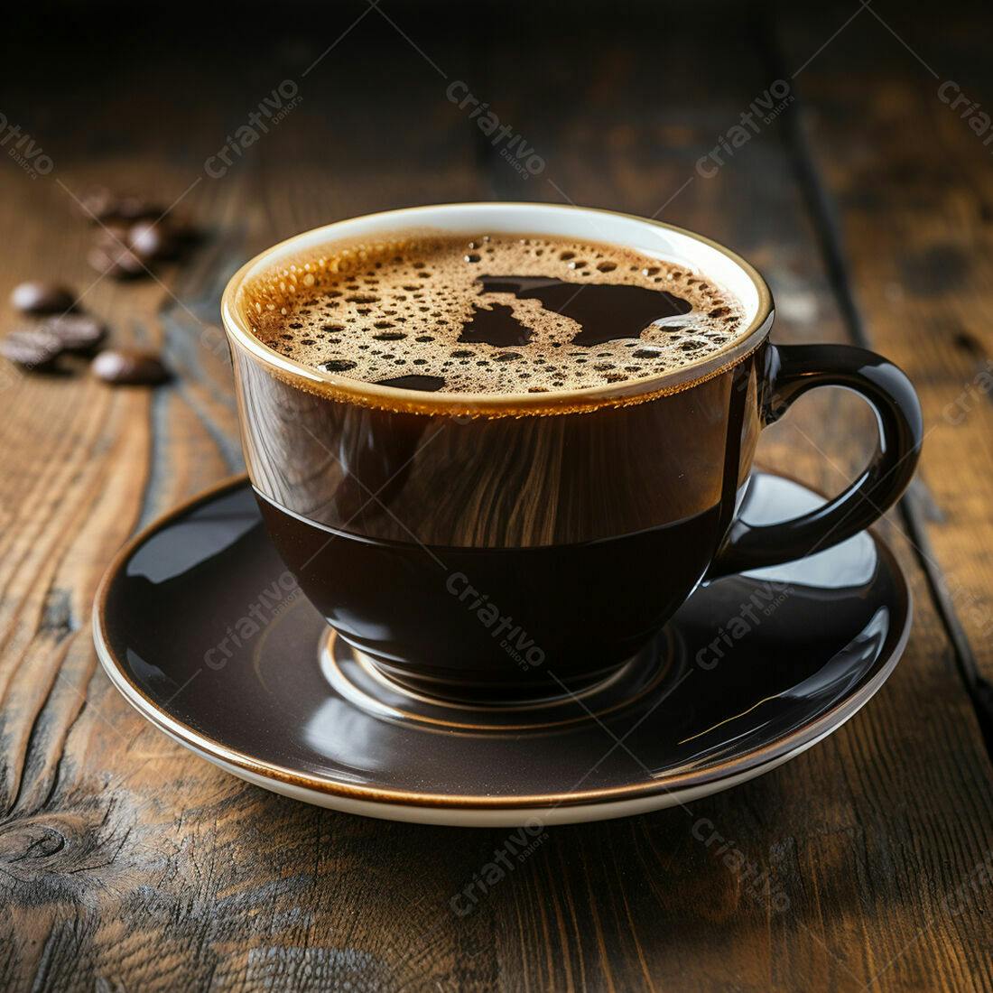 Café expresso cremoso em xícara escura