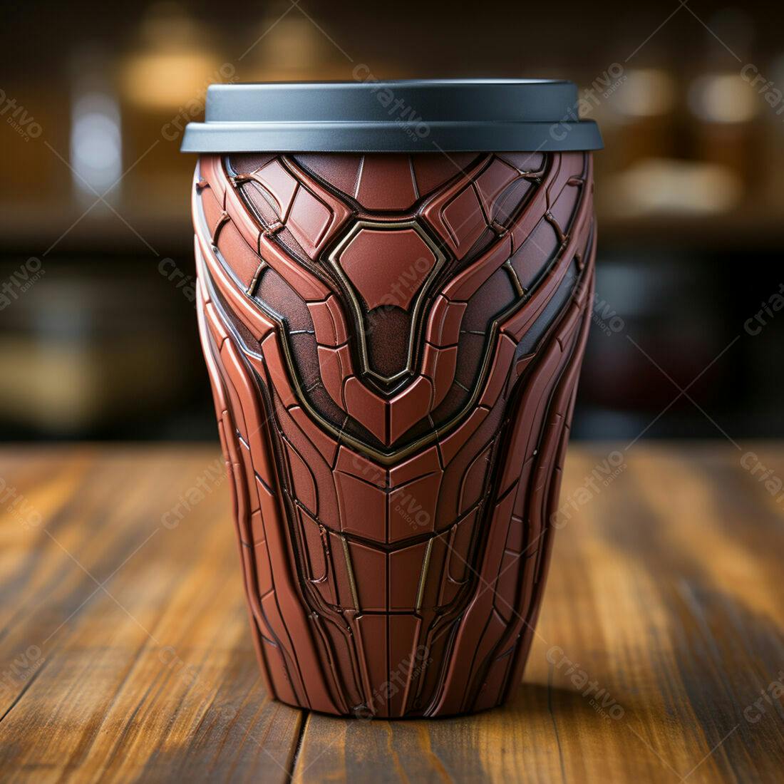 Caneca marrom com design futurista