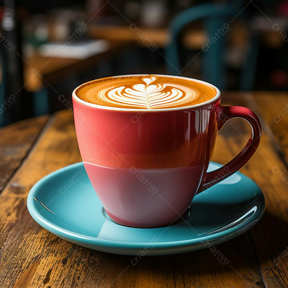 Cappuccino em xícara rosa e pires azul