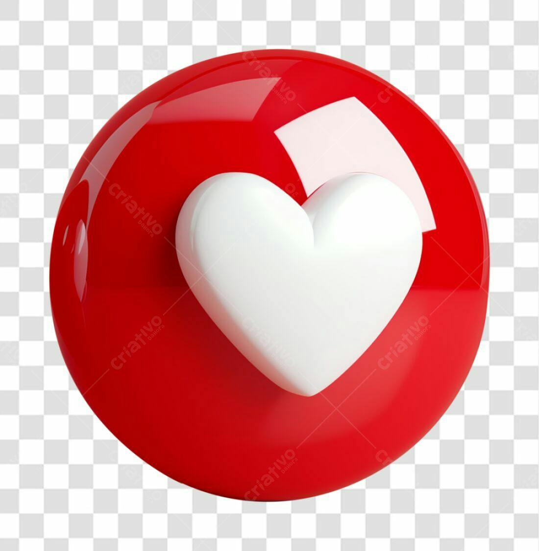 Ícone Coração Vermelho e Branco PNG com fundo transparente