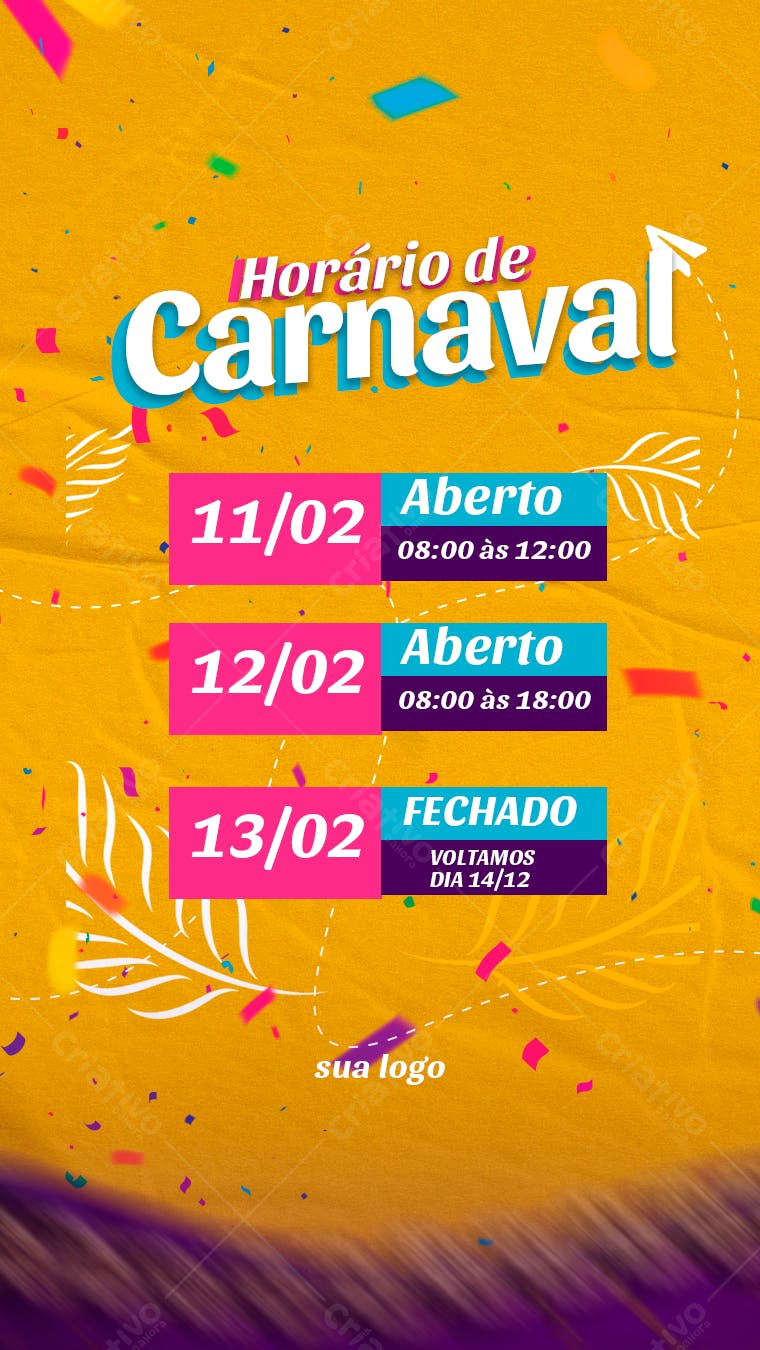 Flyer Horário Carnaval PSD Editável