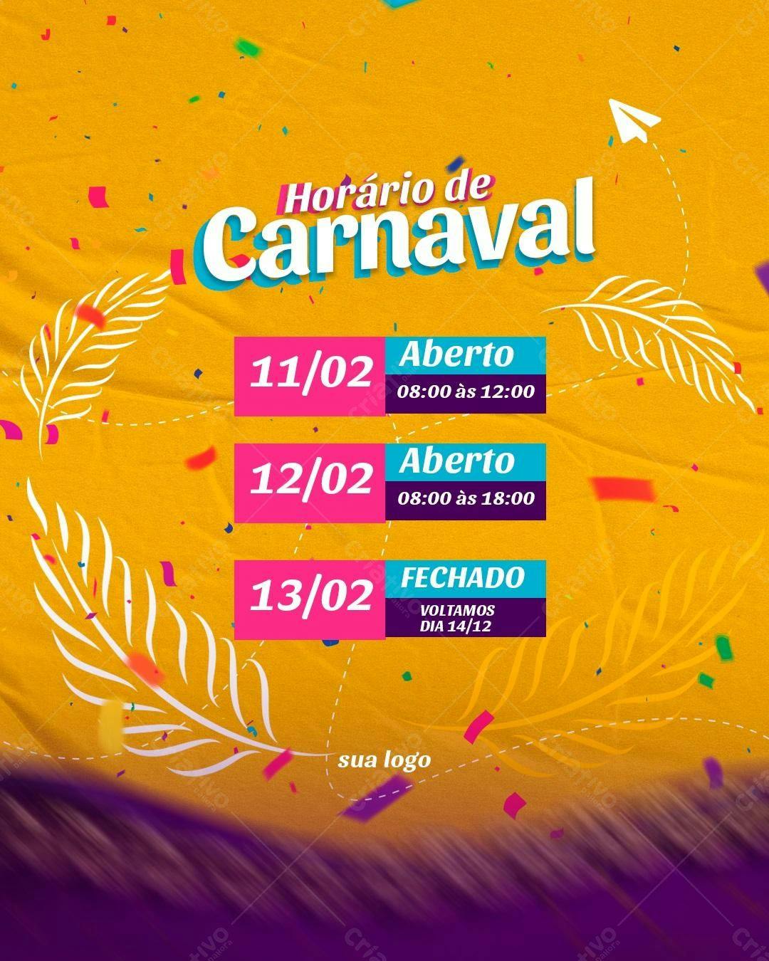 Flyer Horário de Carnaval PSD Editável