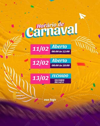 Horário de carnaval feed