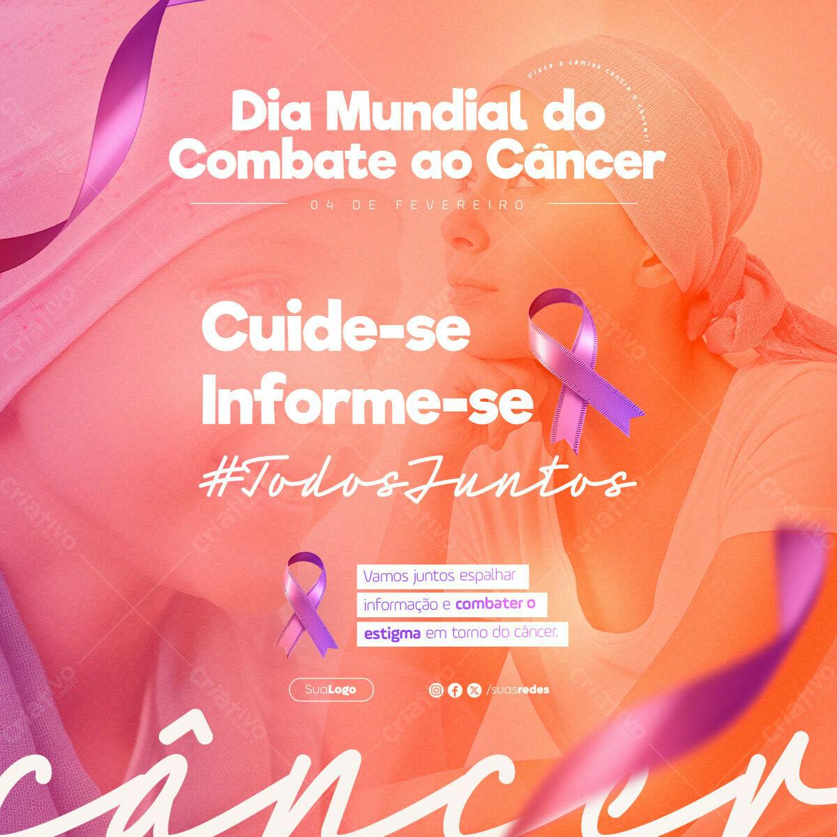 Post para Dia Mundial do Combate ao Câncer PSD Editável