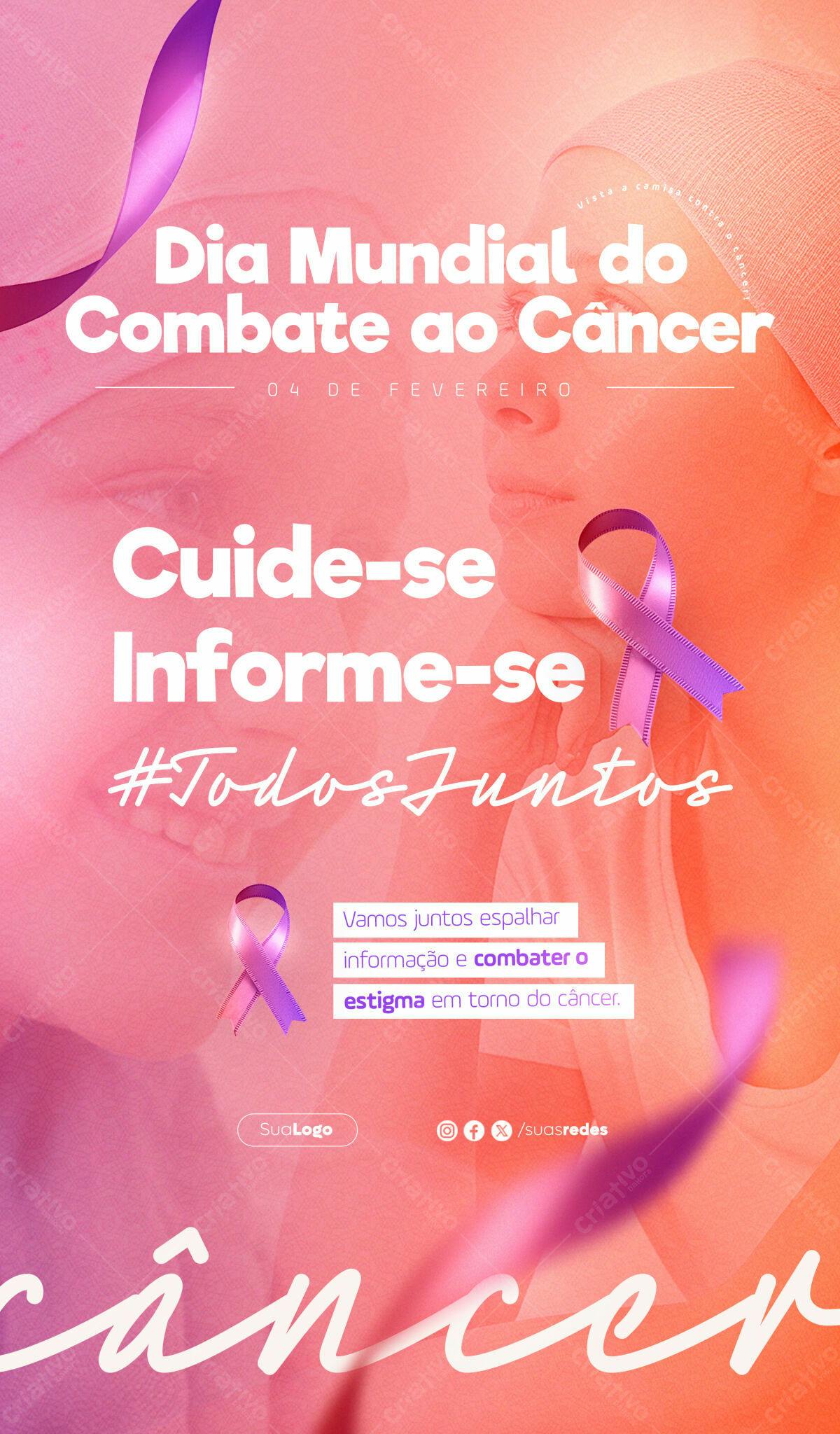 Flyer Dia Mundial do Combate ao Câncer PSD Editável
