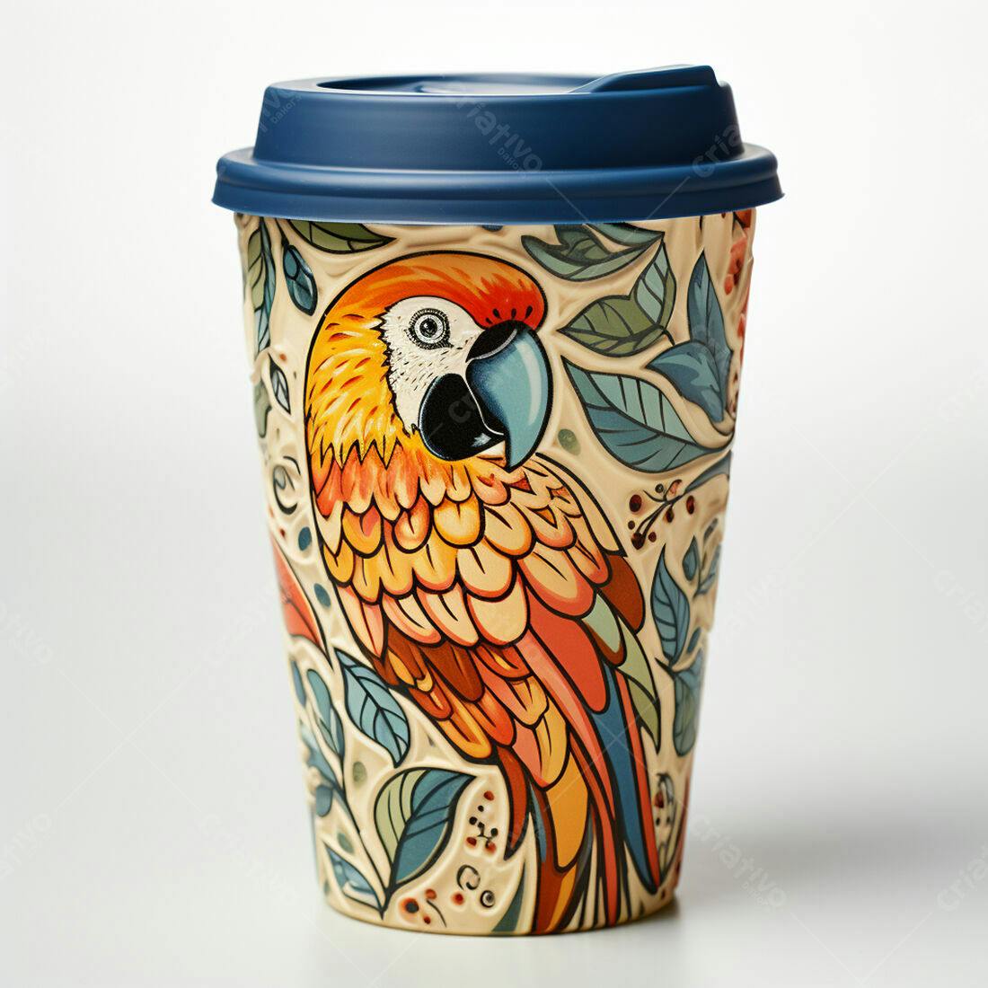 Copo com arara colorida e design floral
