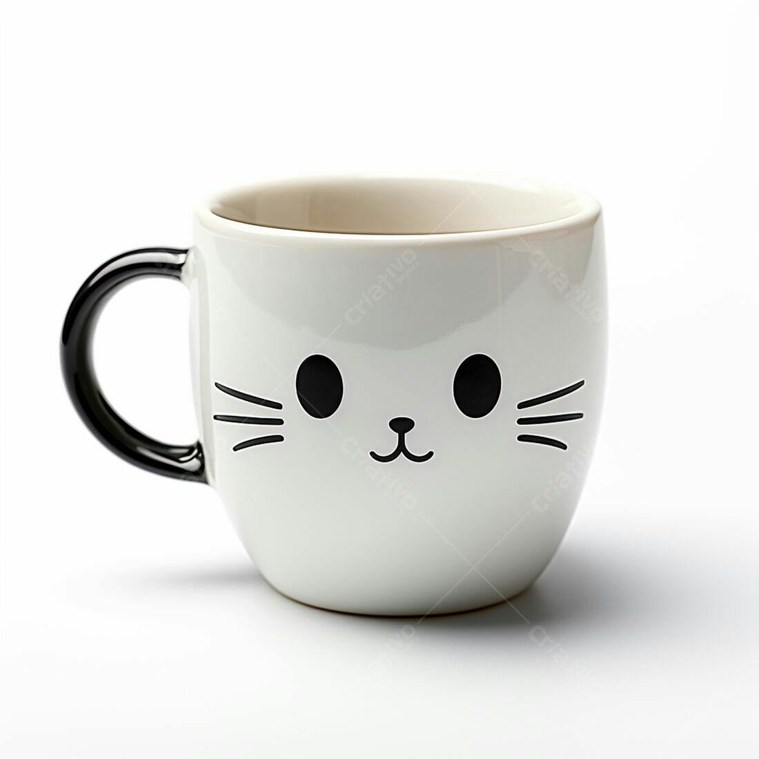 Caneca de gato branca com detalhes pretos