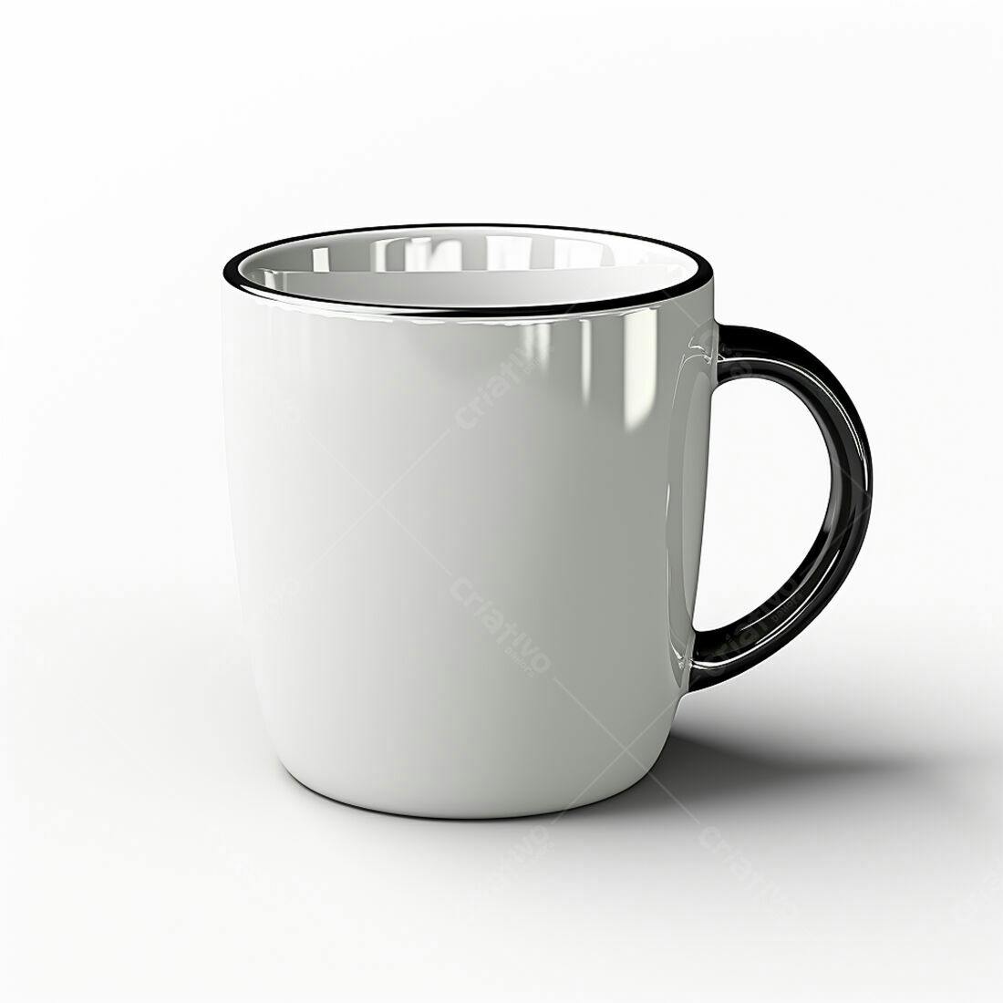 Caneca branca com alça preta fundo branco