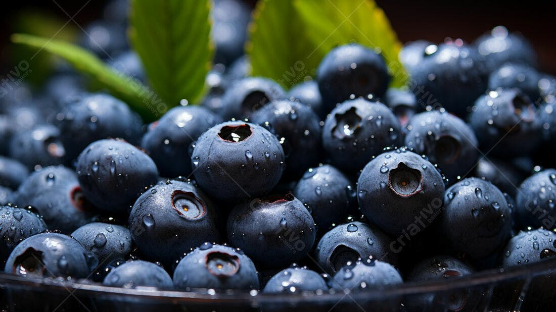 Mirtilos frescos com gotas d'água