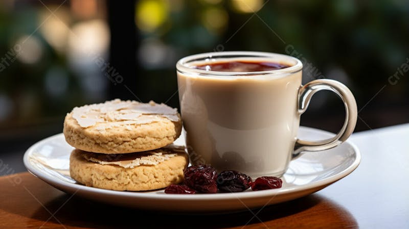 Xícara de café com biscoito sobre mesa imagem gratuita
