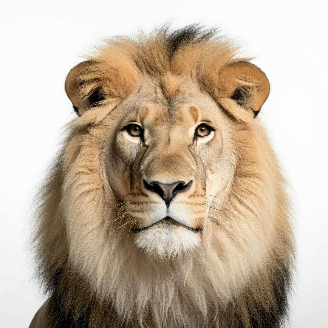 Leão africano com juba dourada fundo branco
