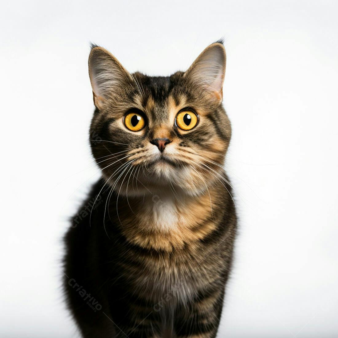 Gato com olhos amarelos fundo branco