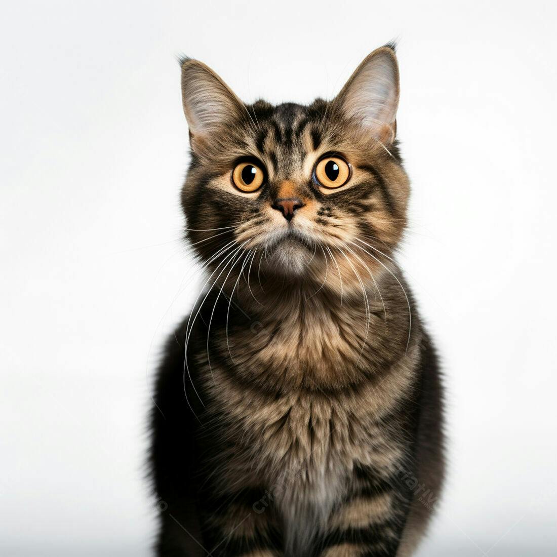 Gato marrom com olhos amarelos fundo branco