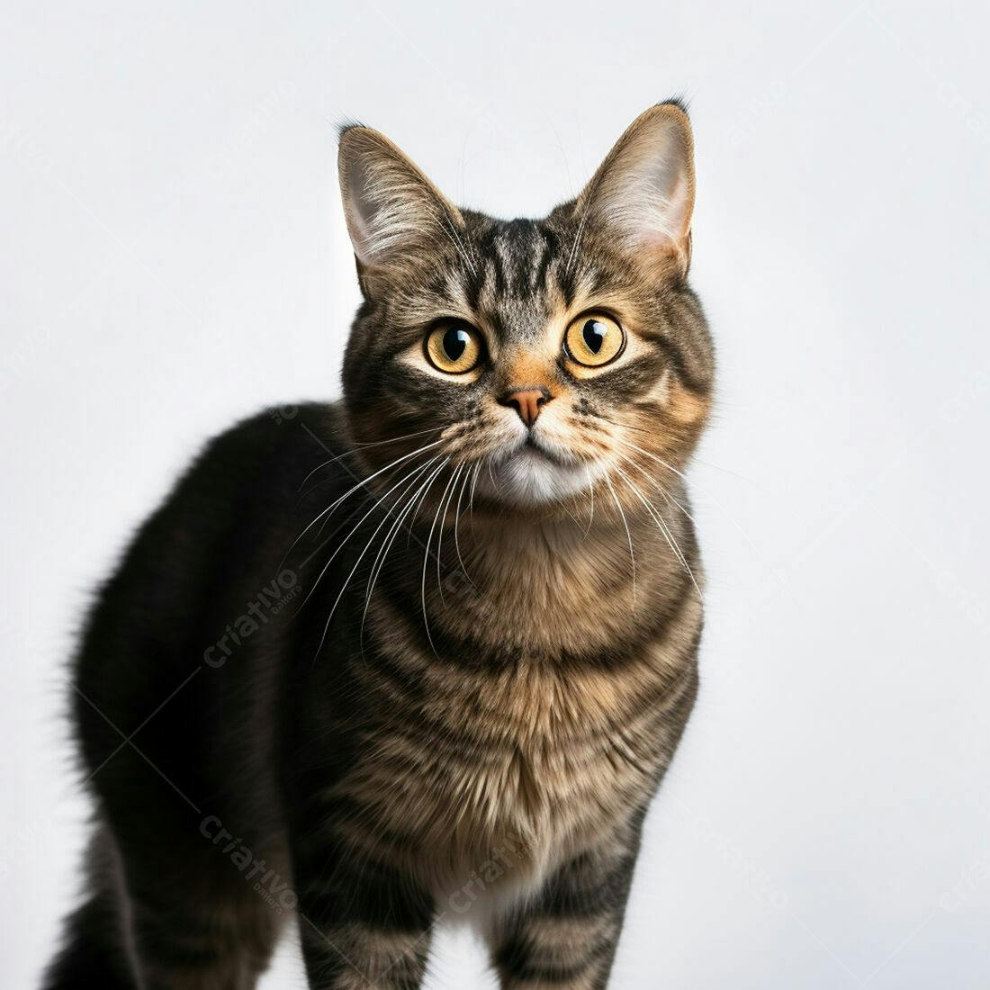 Gato marrom e tigrado em fundo branco