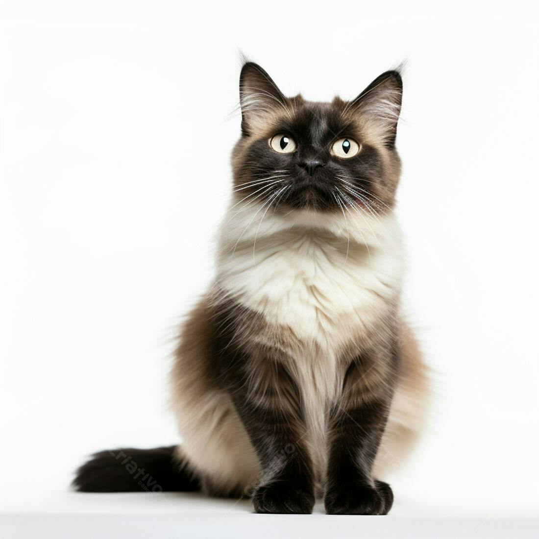 Gato Siamês sentado fundo branco