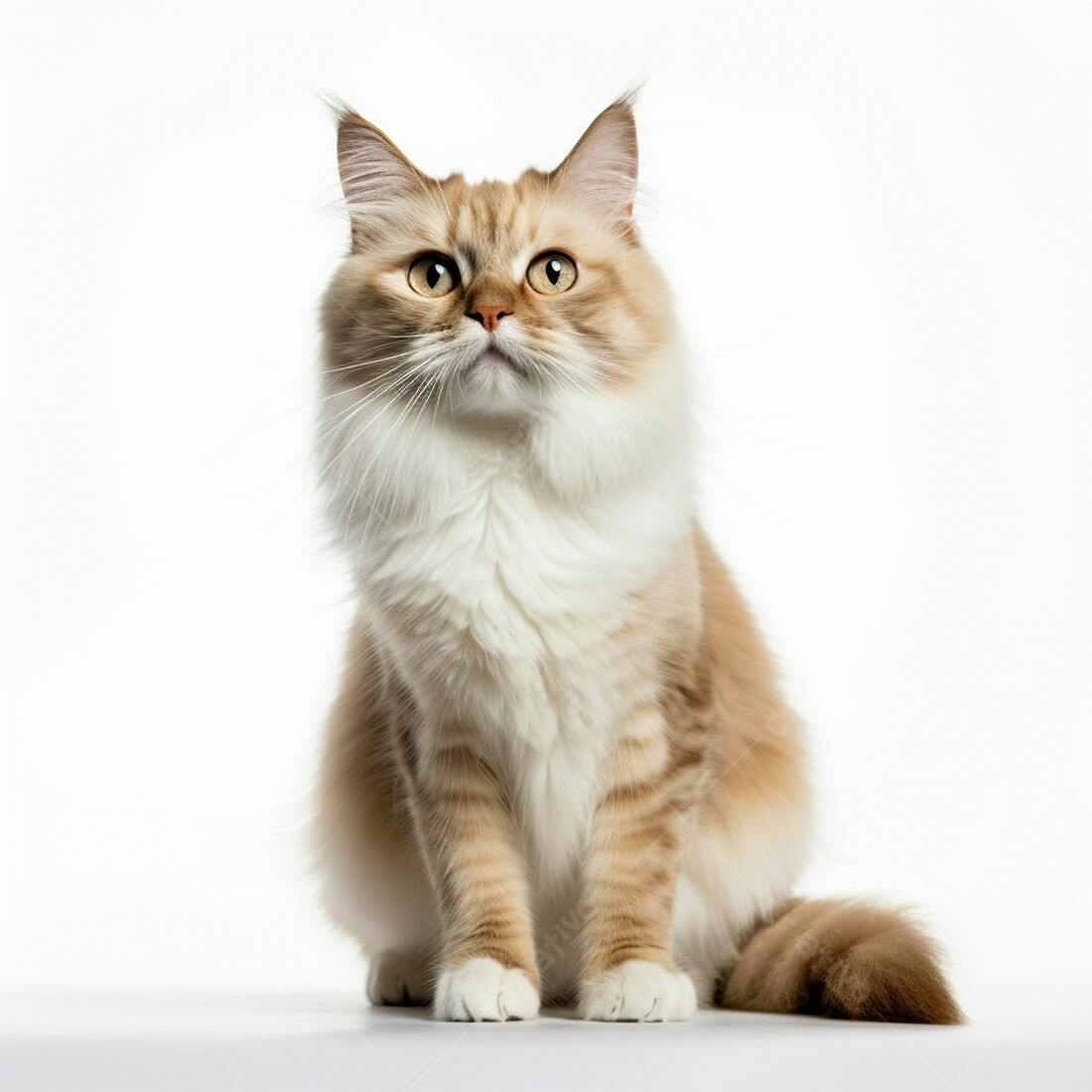 Gato Creme e Branco Olhando para Cima