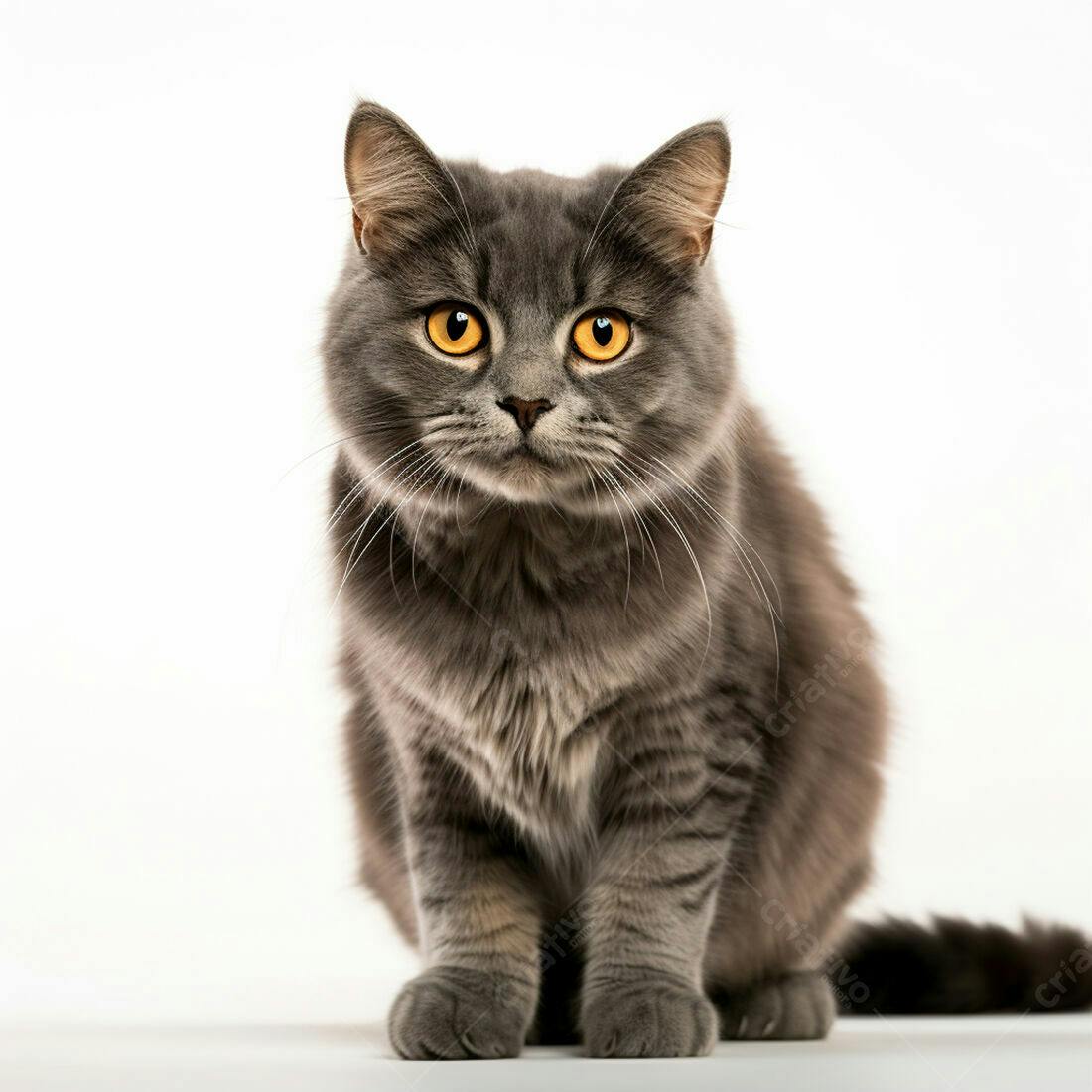 Gato Cinza Olhos Amarelos fundo branco
