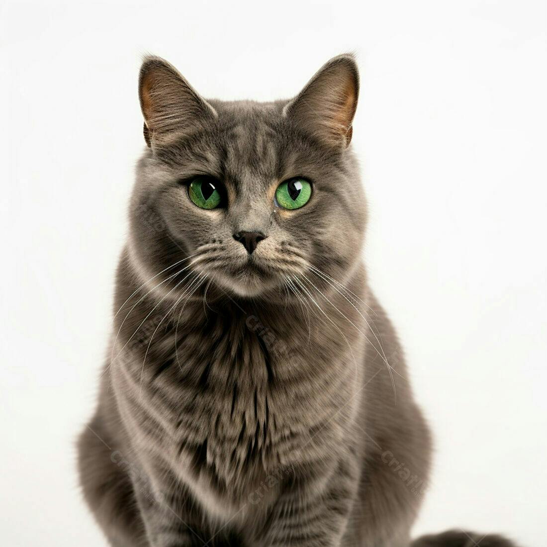 Gato cinza com olhos verdes estúdio