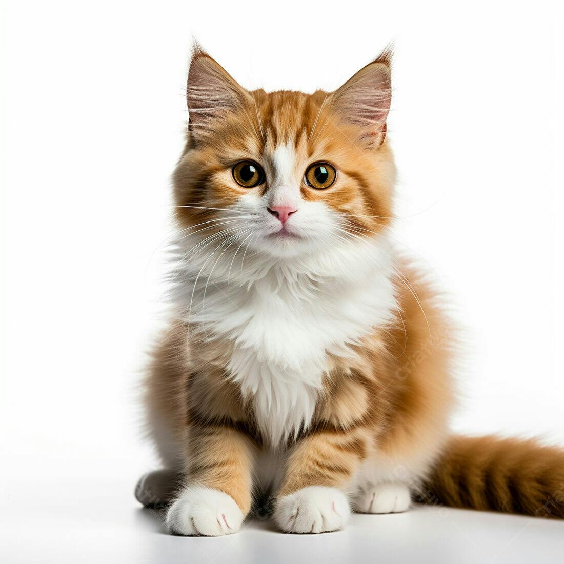 Gatinho ruivo e branco fofo em fundo branco
