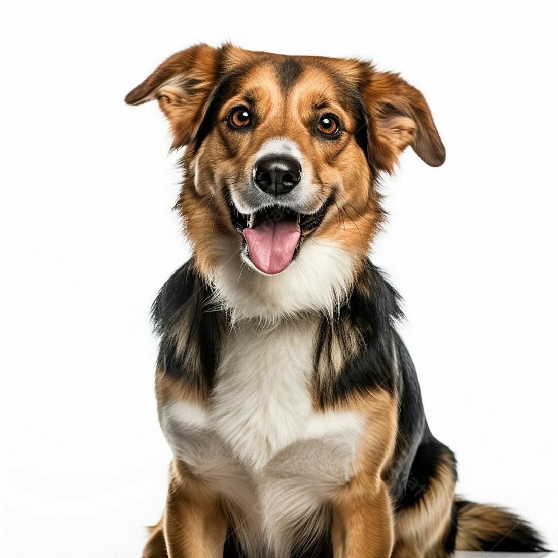 Cachorro feliz com pelagem marrom e branca