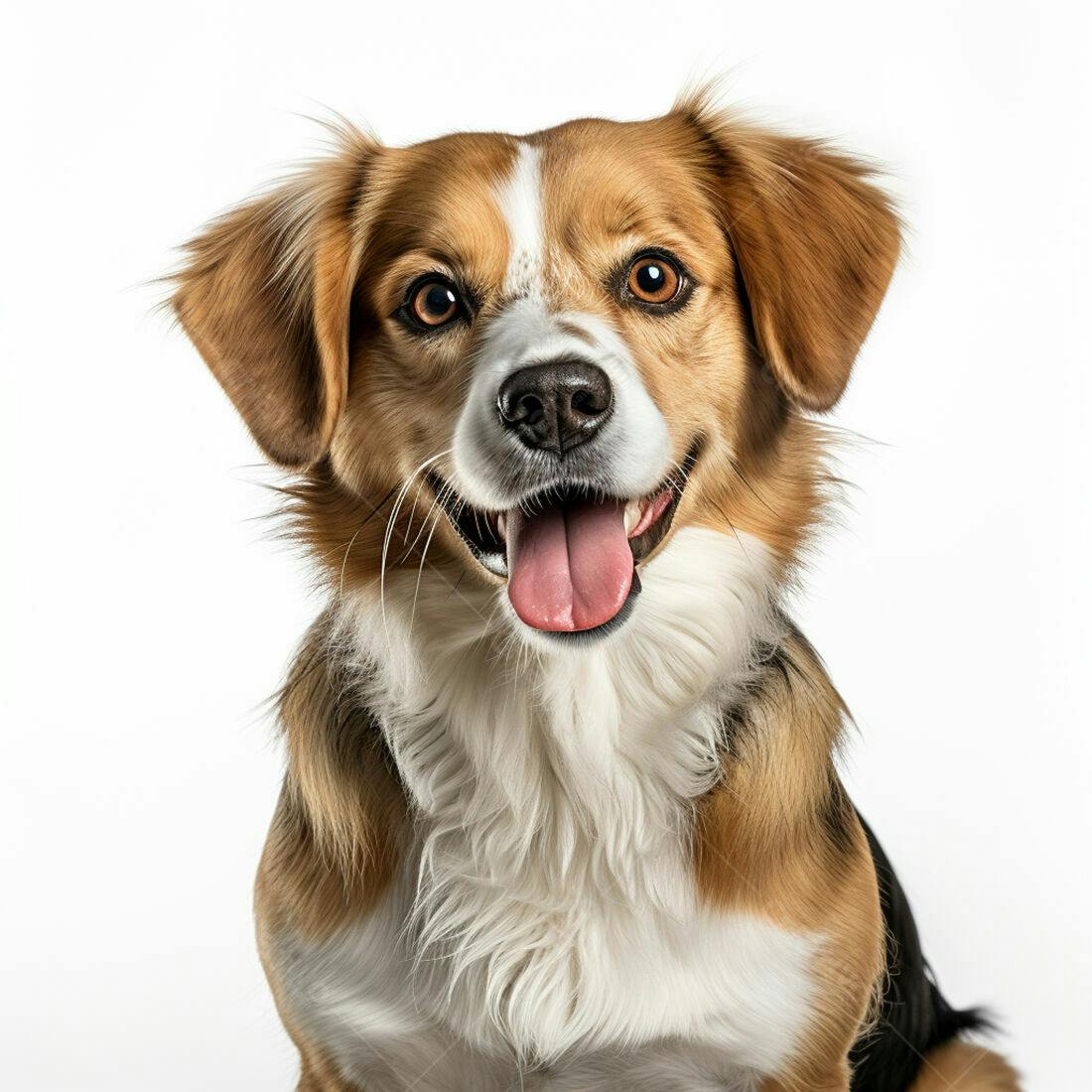 Cachorro feliz fundo branco retrato