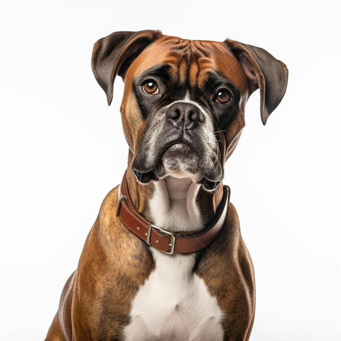 Boxer marrom e branco em estúdio