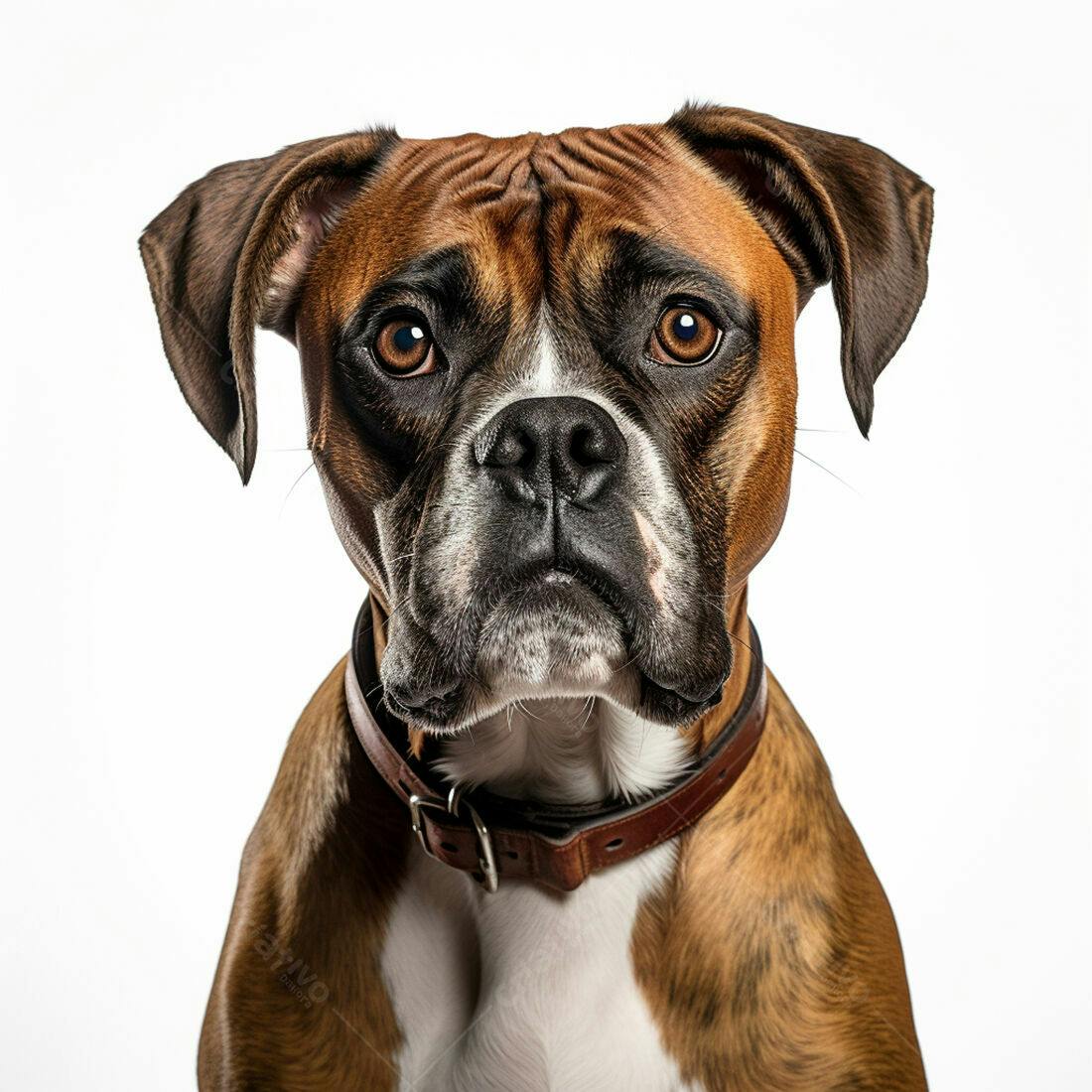 Cachorro Boxer Marrom e Branco fundo branco