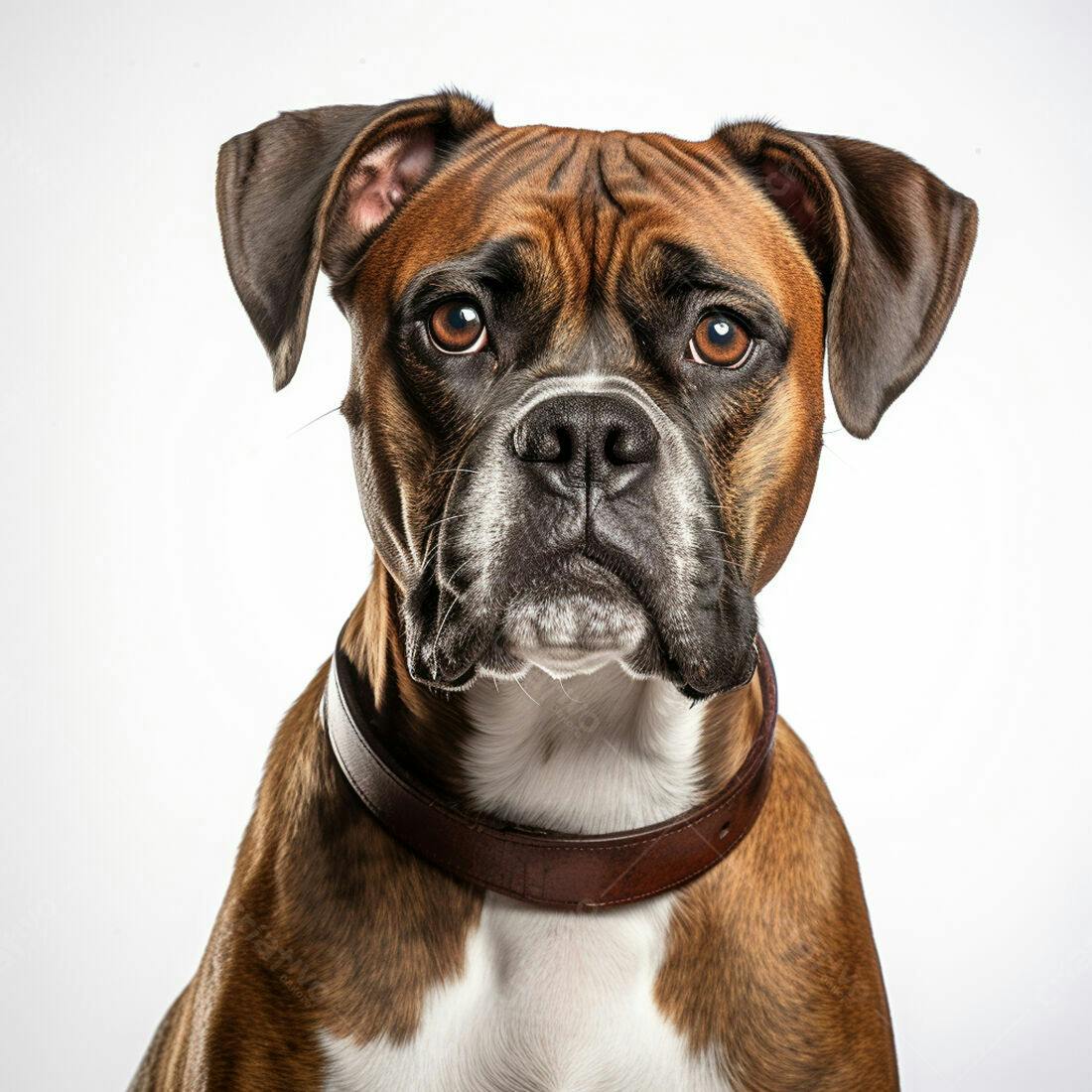 Boxer marrom e branco em estúdio