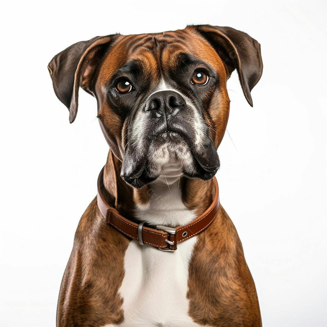 Boxer marrom e branco em fundo branco