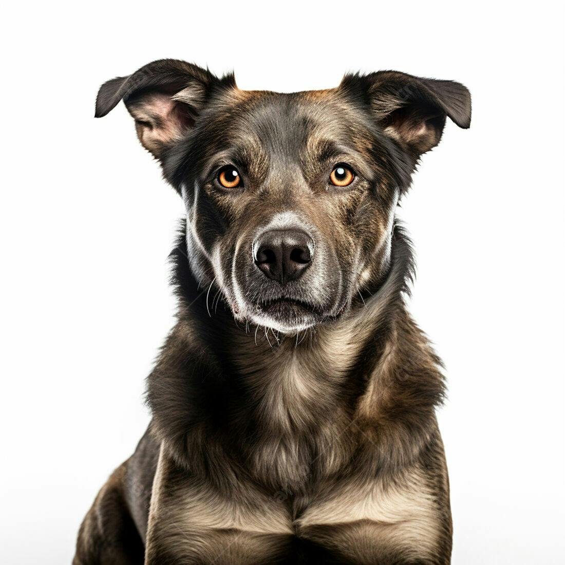 Cachorro marrom de olhar intenso fundo branco