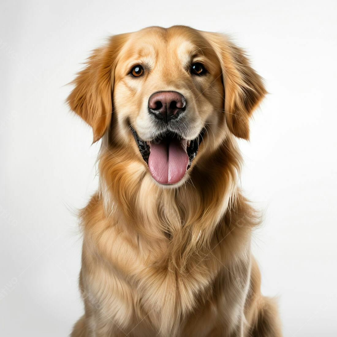 Golden Retriever feliz fundo branco estúdio