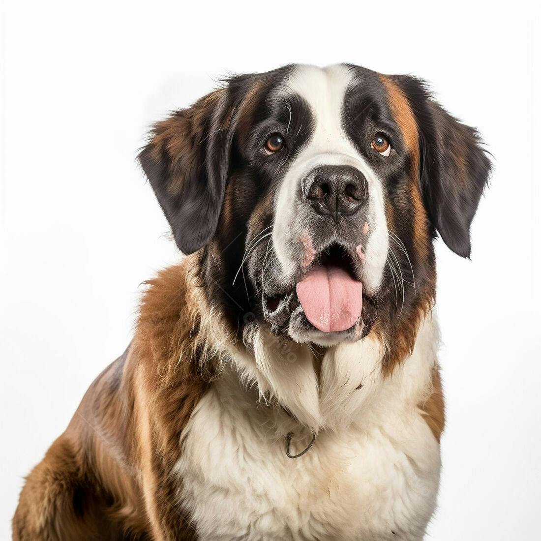 Cão São Bernardo feliz fundo branco