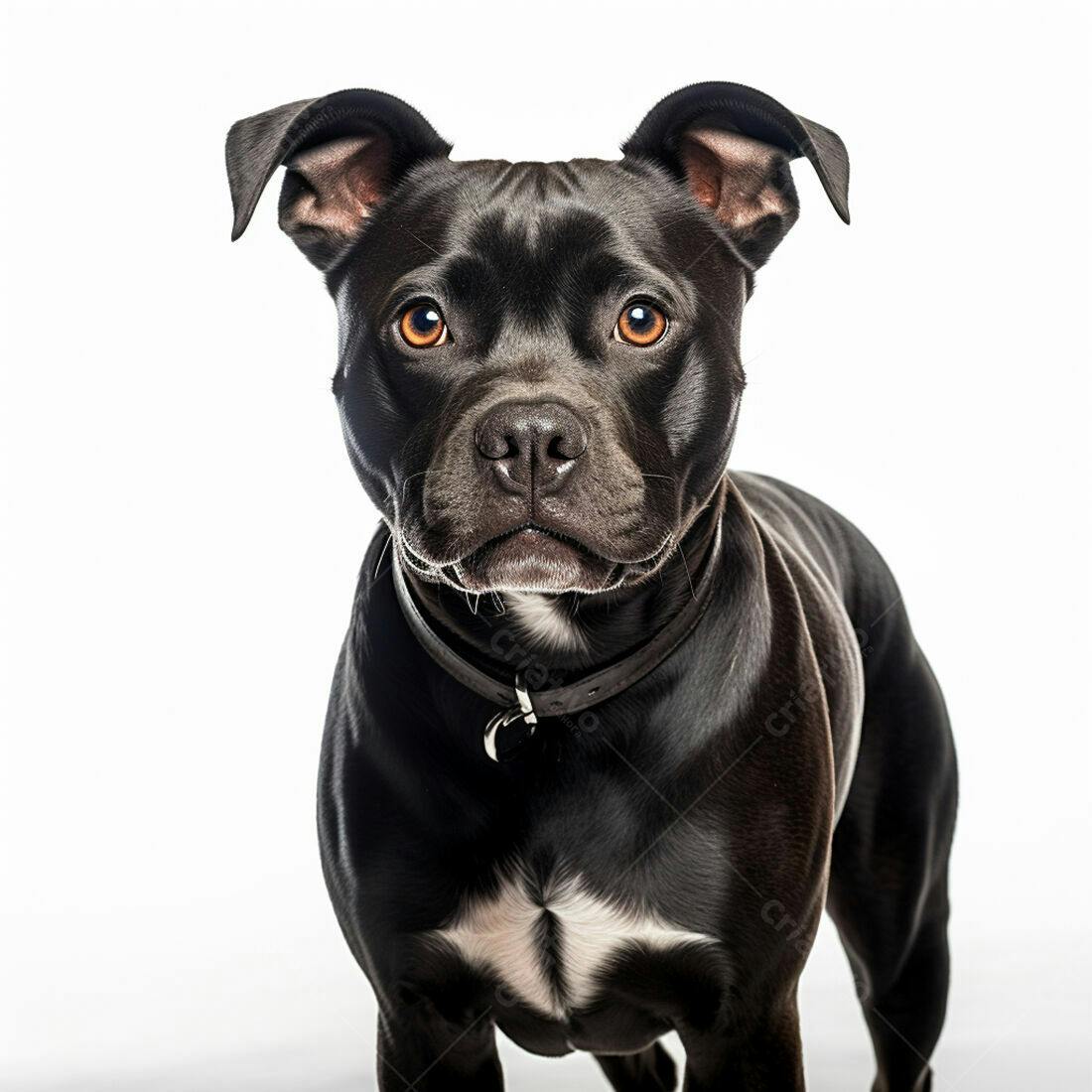 Cachorro Pitbull preto em fundo branco