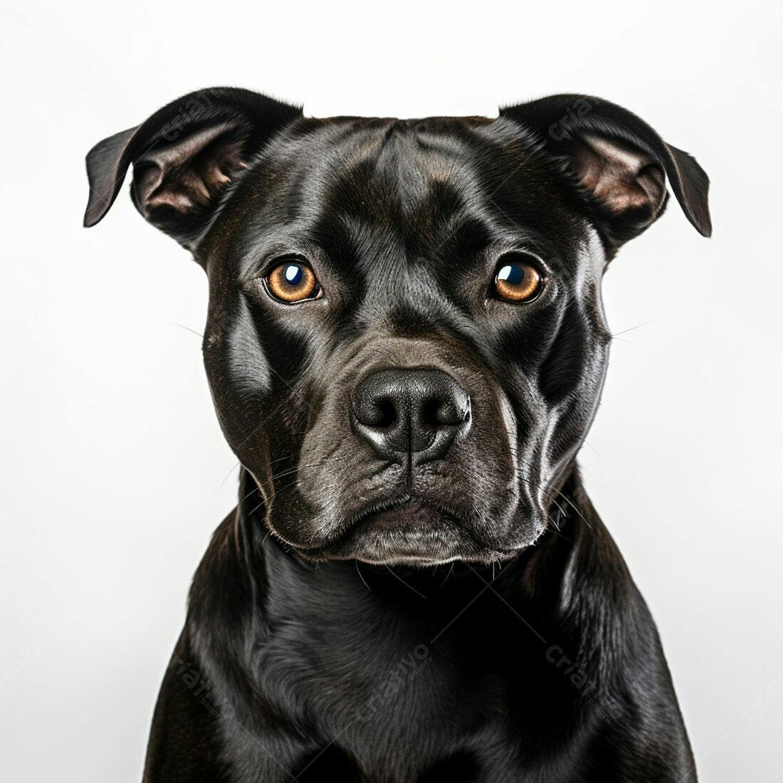 Pitbull negro olhar intenso fundo branco