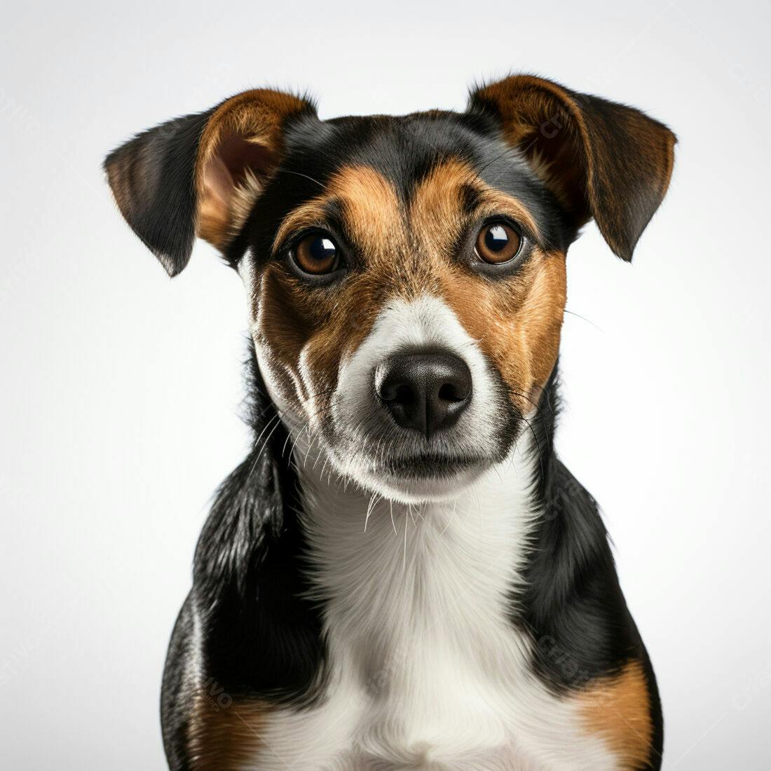Cachorro Jack Russell olhar expressivo fundo branco