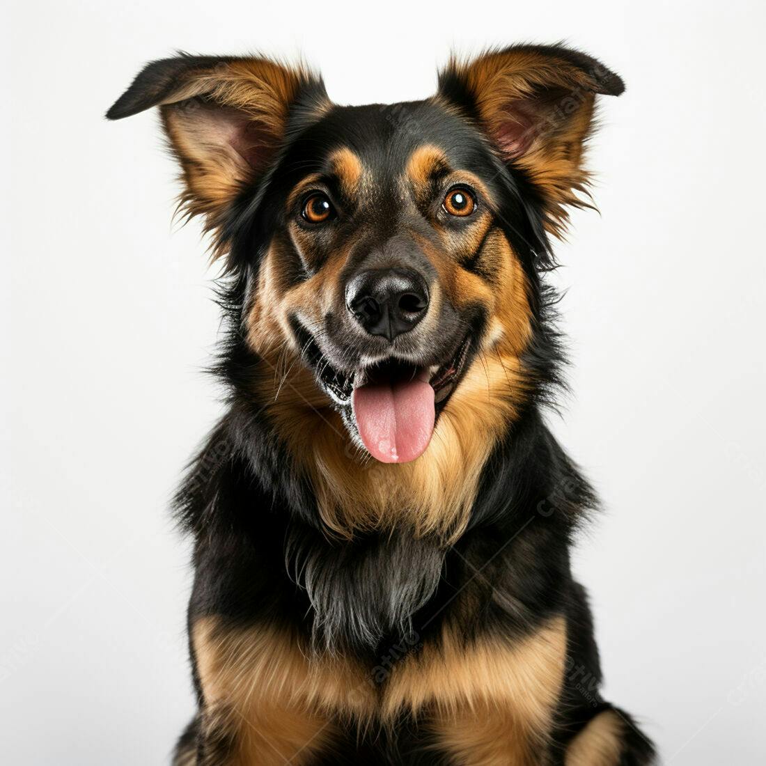 Cachorro feliz com focinho preto e pelos castanhos