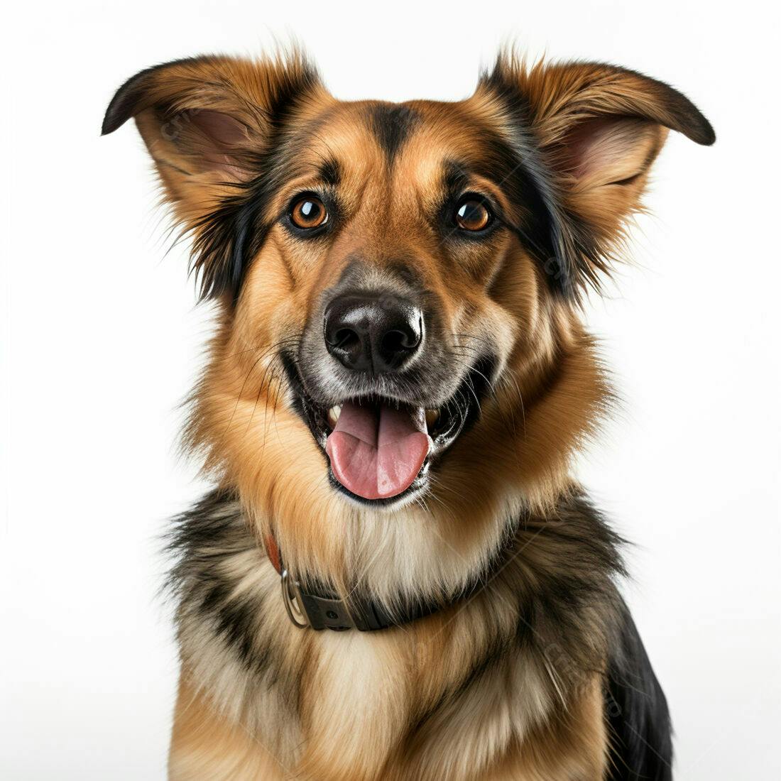 Cachorro sorridente de pelo marrom e preto
