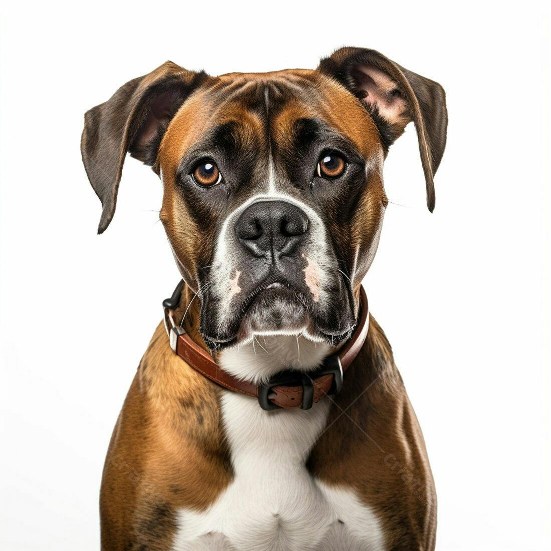 Boxer marrom e branco em fundo branco