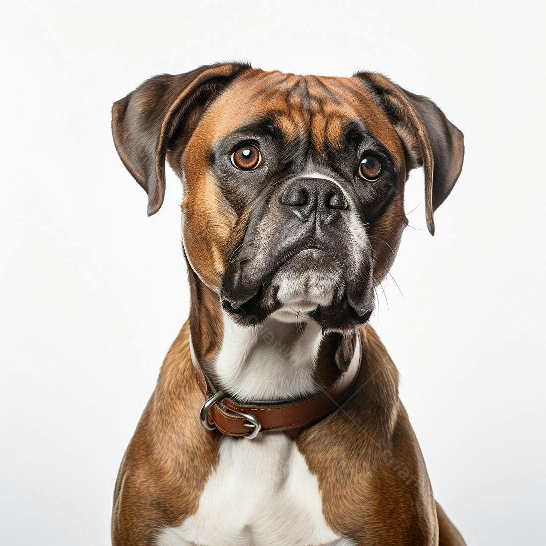 Boxer marrom e branco em fundo branco