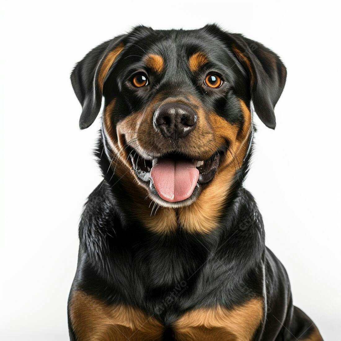 Rottweiler feliz fundo branco retrato