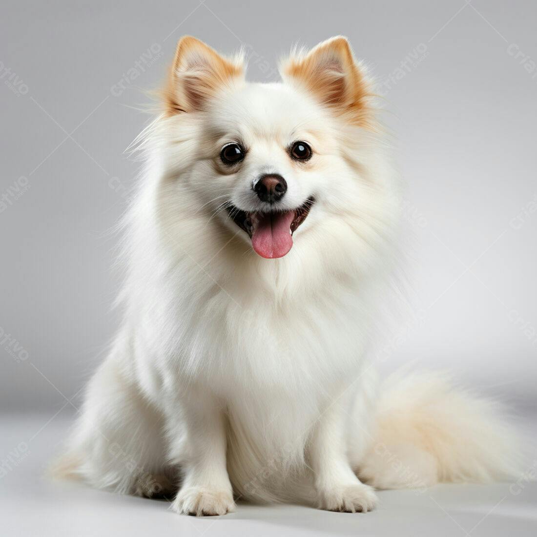 Cachorro Spitz Alemão Anão feliz em estúdio