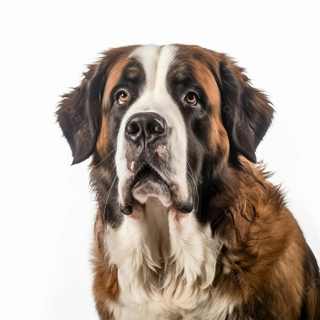 Cão São Bernardo olhar atento fundo branco