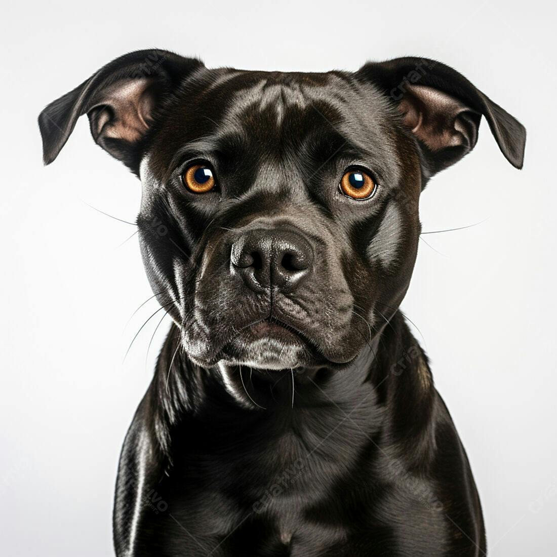 Cão Pitbull preto retrato sério