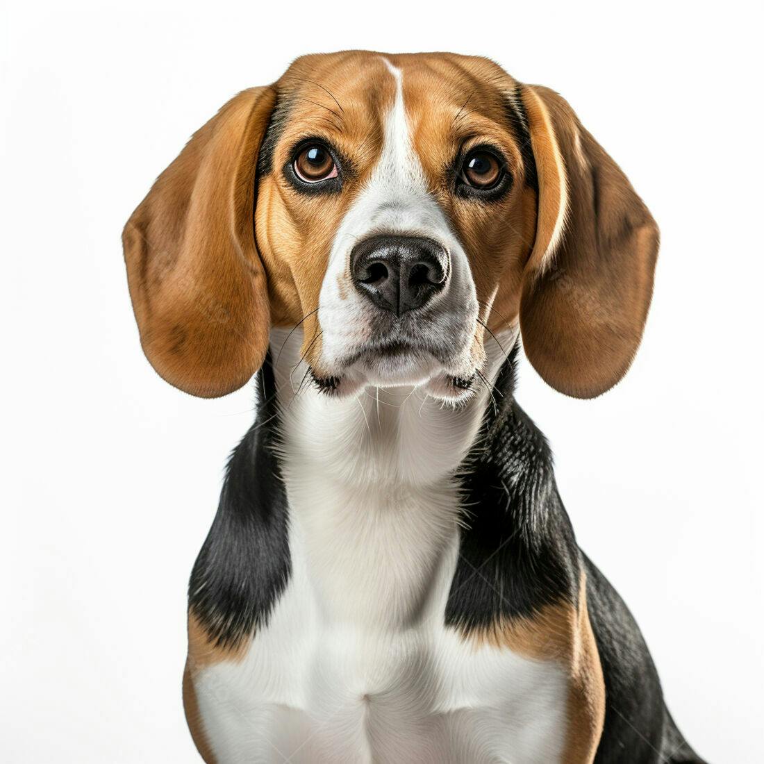 Beagle com olhar atento fundo branco