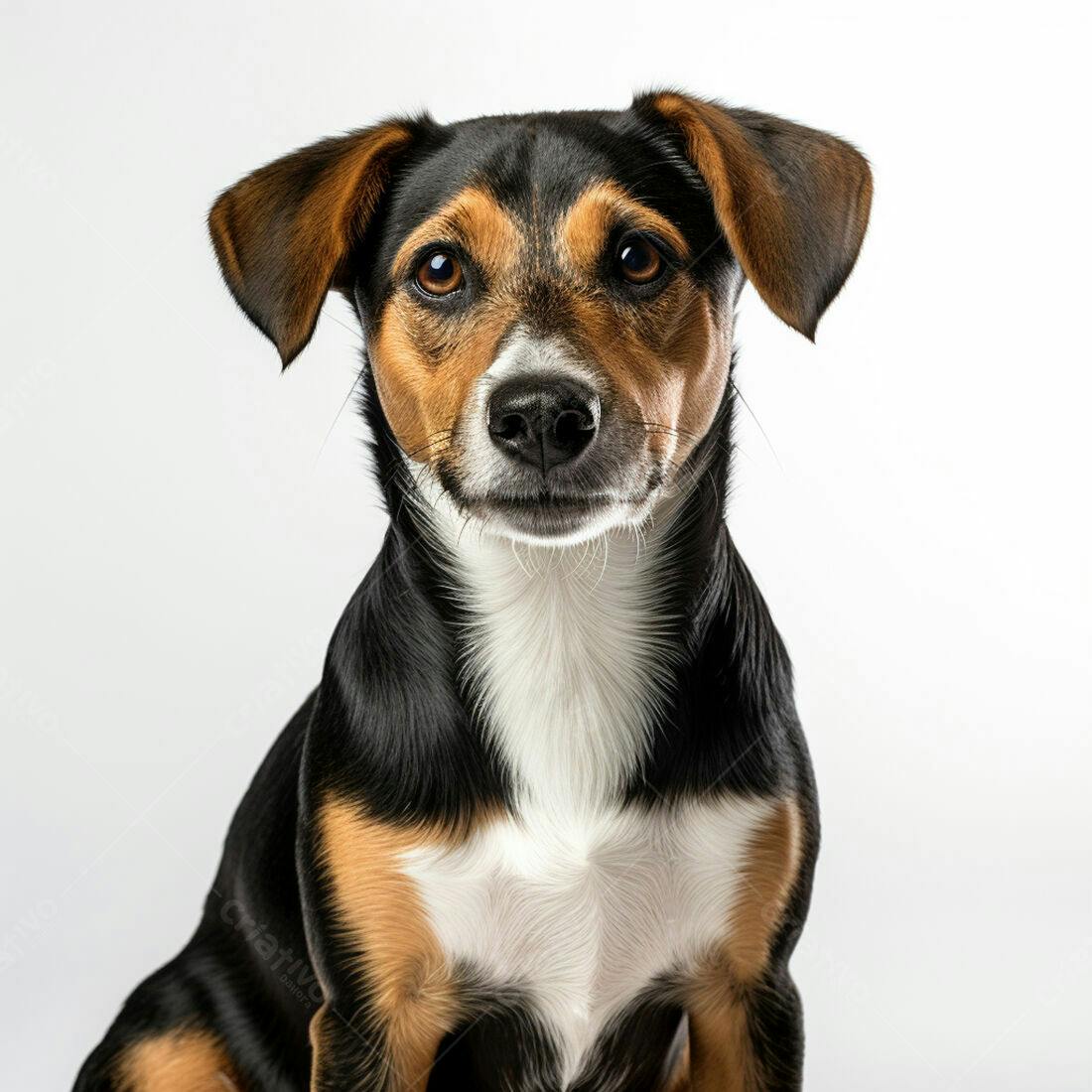 Cachorro filhote tri-colorido em fundo branco