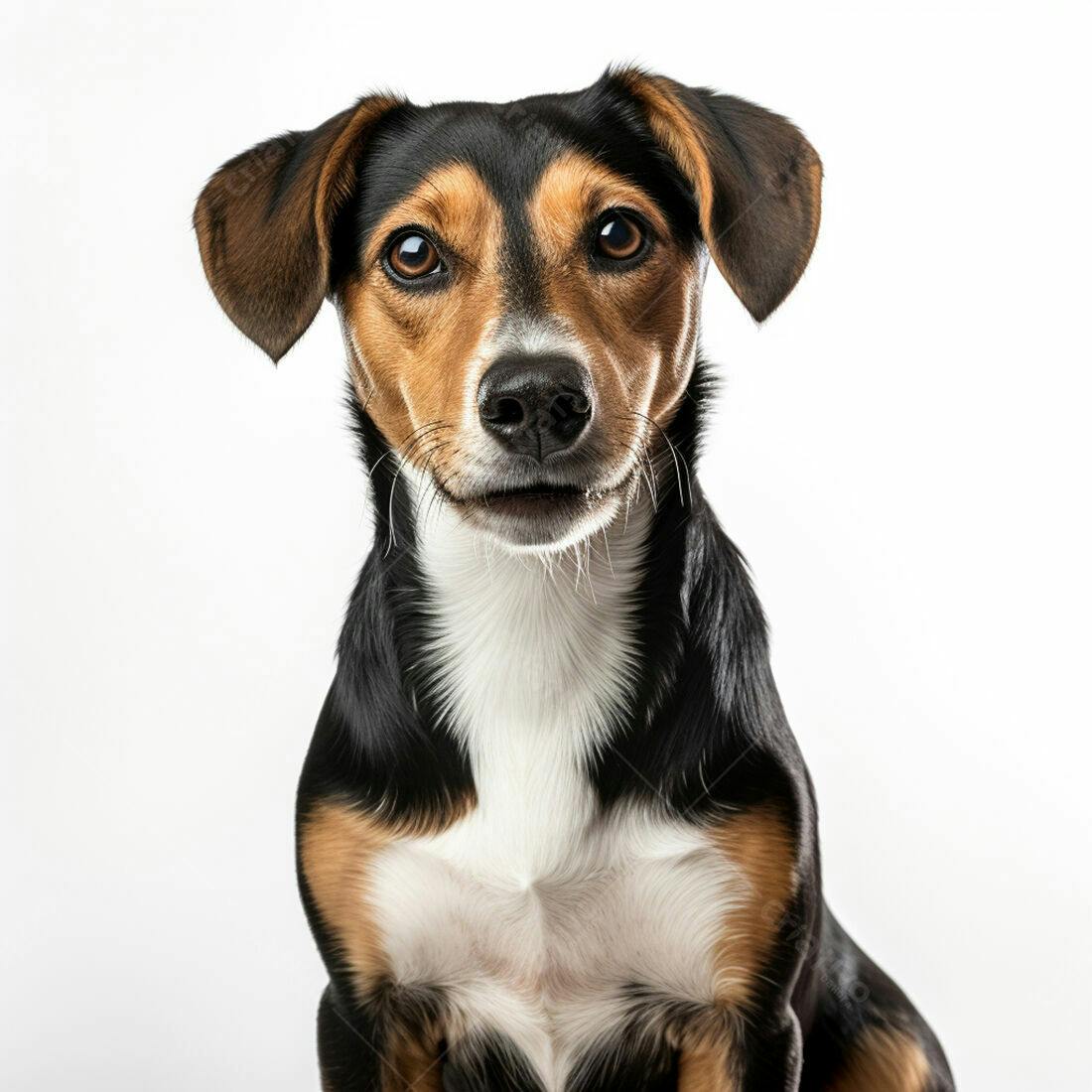 Cachorro tricolor olhando para a câmera